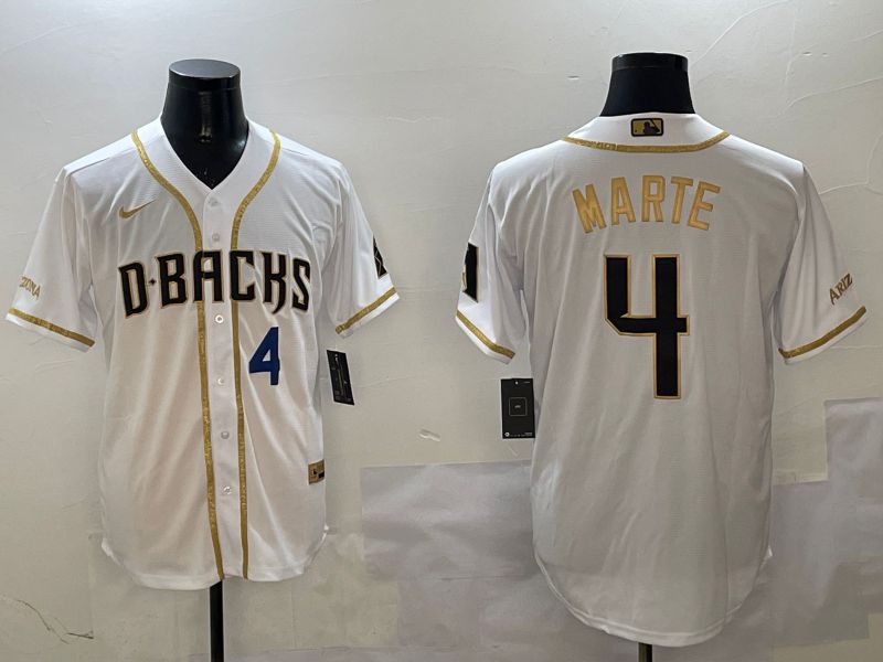 Men Arizona Diamondback #4 Marte White Gold Game 2025 Nike MLB Jersey style 3->arizona diamondback->MLB Jersey